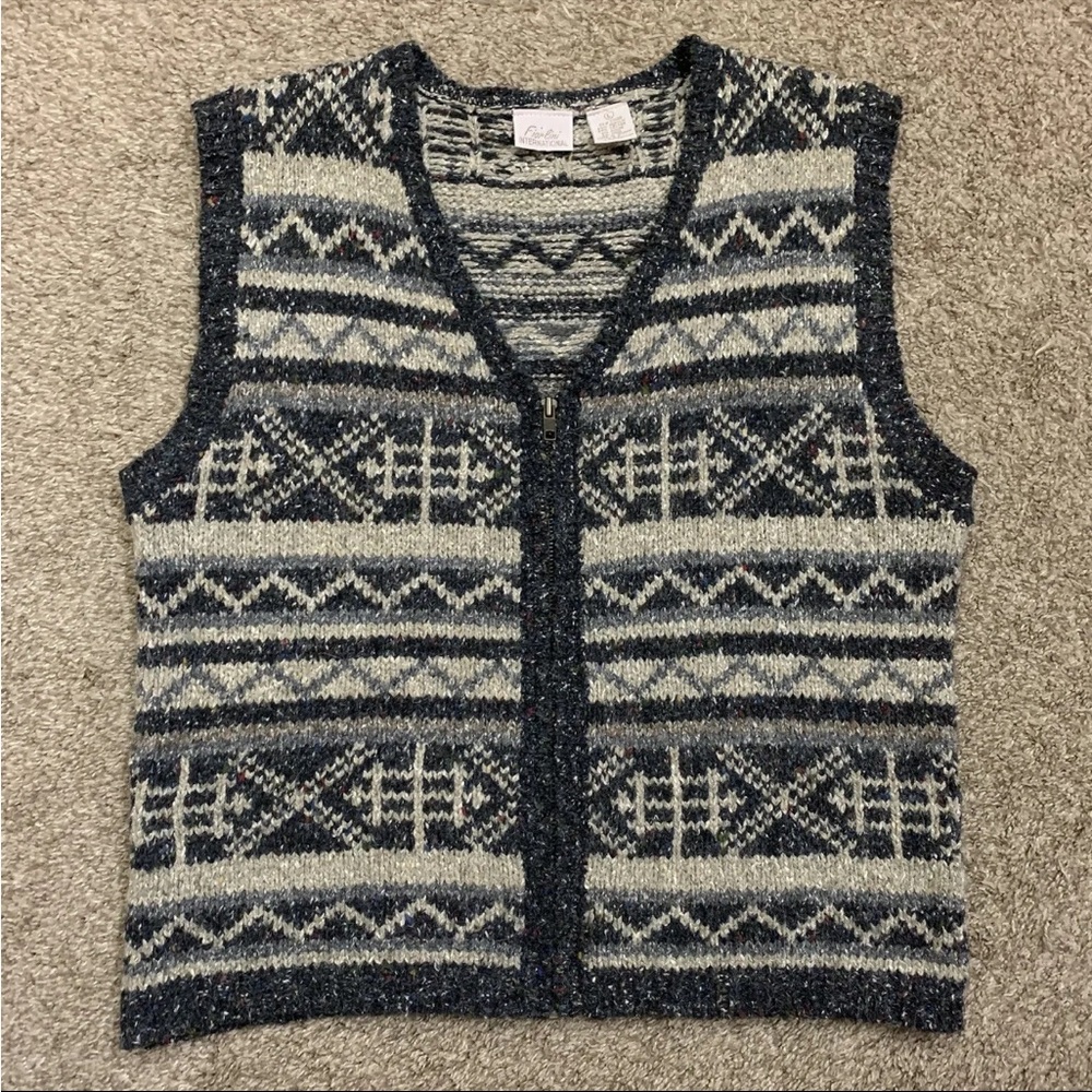 Vintage Fiorlini International Vest Womens Large Nordic Zip Cardigan 90s Sweater